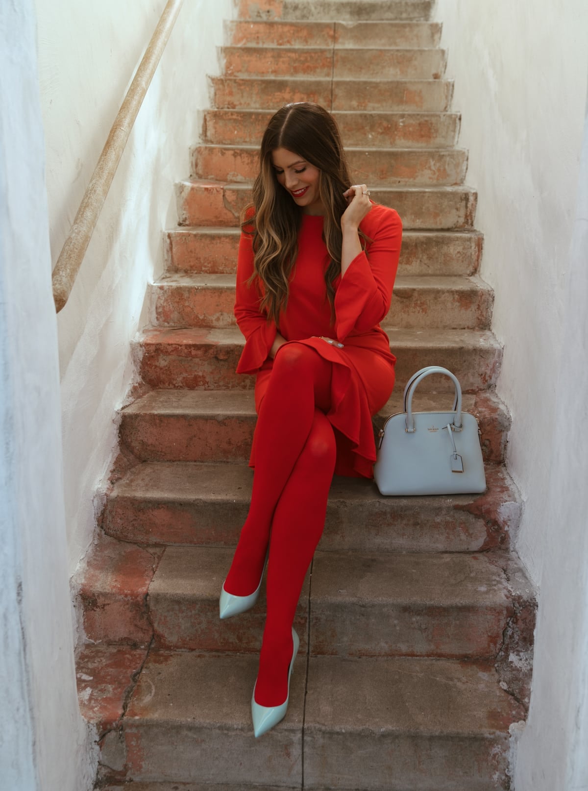 Monochromatic Red Dress with Matching Opaque Tights Monochromatic Red Dress with Matching Opaque Tights — Tights Outfits