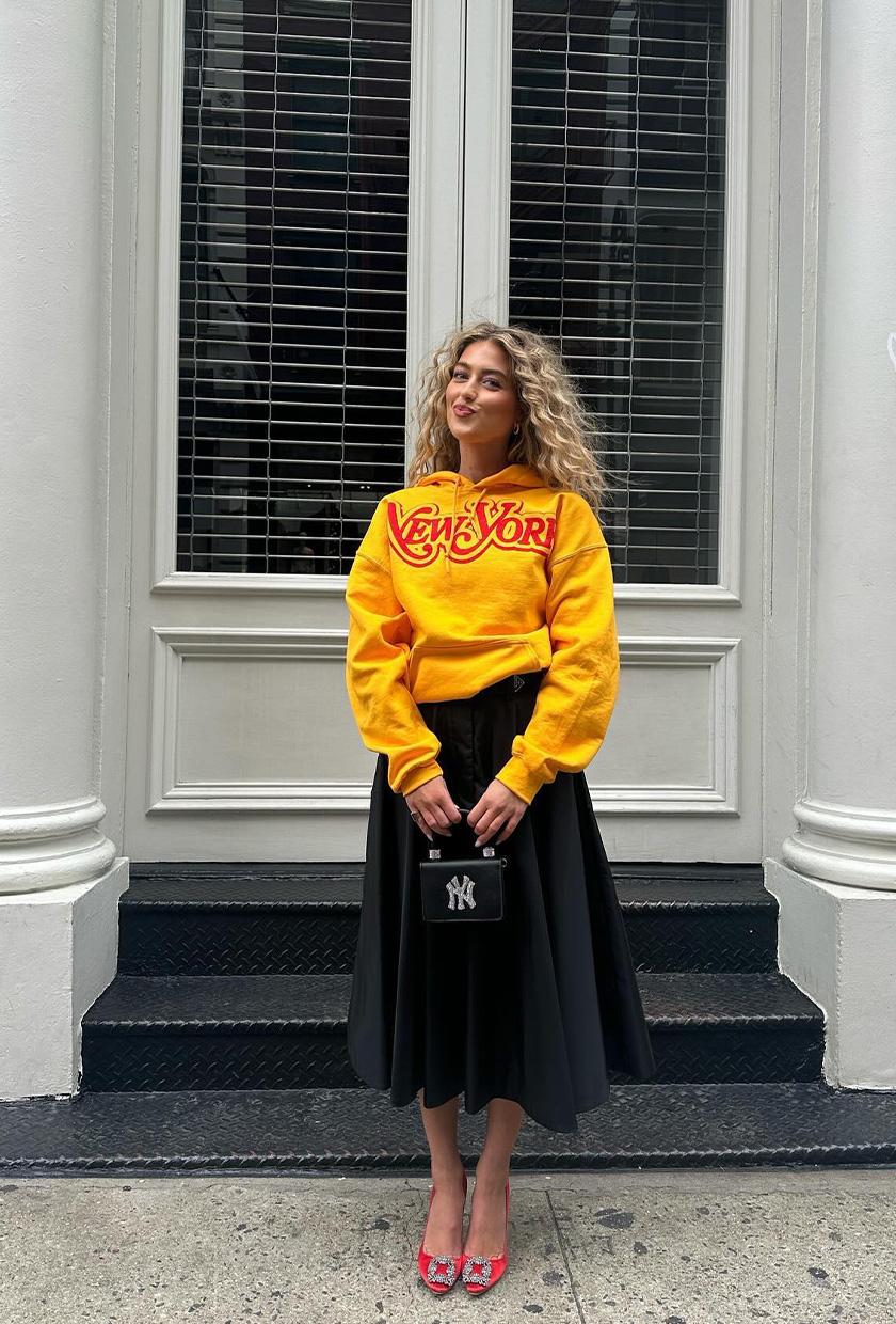 Graphic Hoodie with Satin A-Line Skirt Graphic Hoodie with Satin A-Line Skirt — Hoodie Outfits