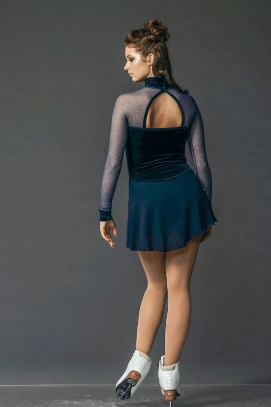 Klassisches Kleid aus marineblauem Samt mit glänzendem Netzstoff | Zendaya