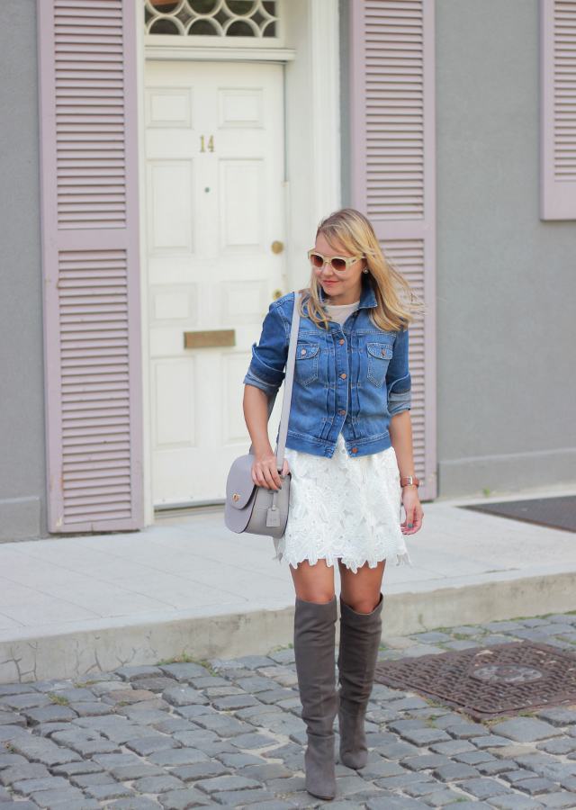 Feminine Lace Dress with Casual Suede Boots Feminine Lace Dress with Casual Suede Boots — Suede Boots Outfits