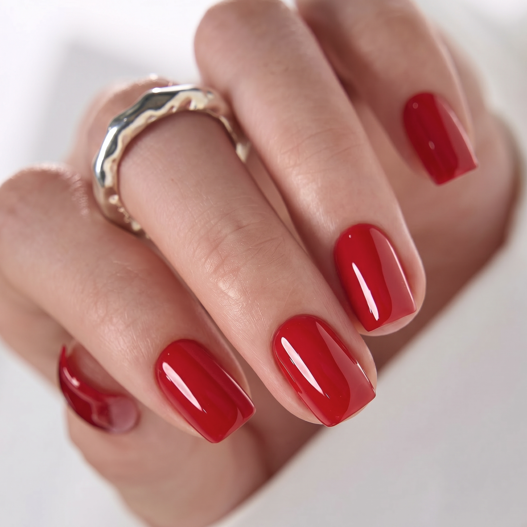 Bright Red Glossy Squovals Bright Red Glossy Squovals — Winter Squoval Nails
