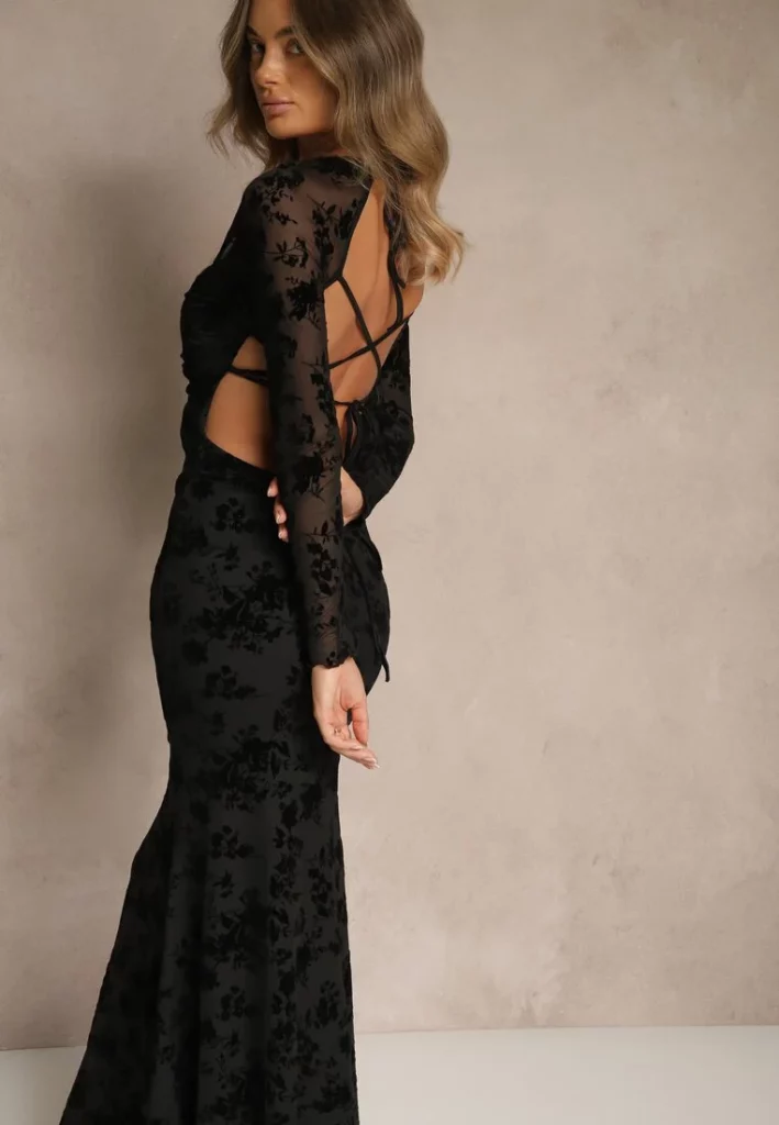 Black Velvet Burnout Maxi Dress with Open Back Black Velvet Burnout Maxi Dress with Open Back — Winter Formal Dresses