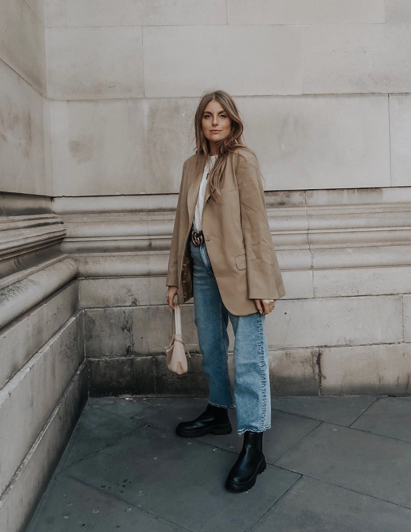 Oversized Beige Blazer with Jeans and Chunky Boots Oversized Beige Blazer with Jeans and Chunky Boots — Winter Outfits