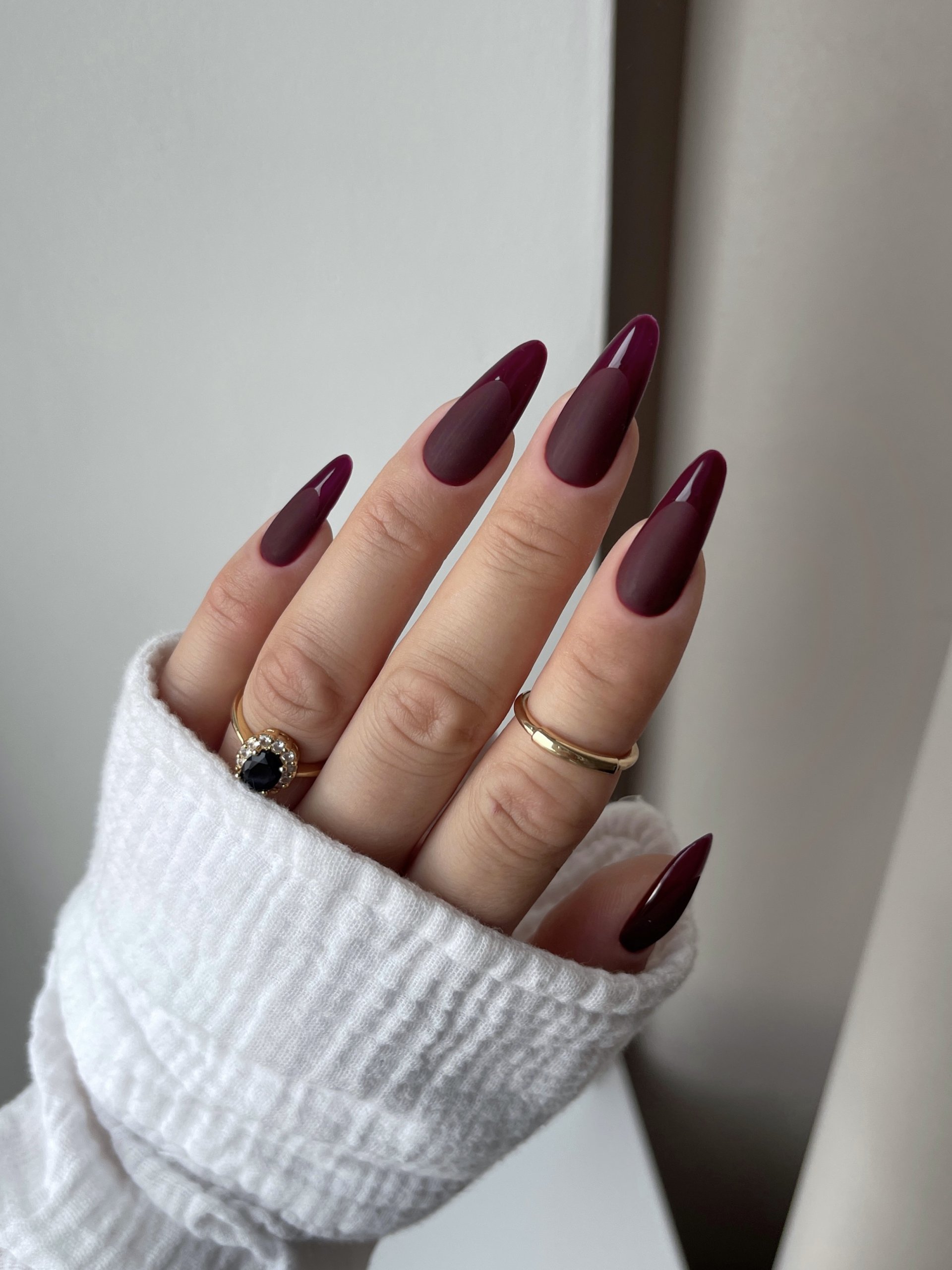 Deep Burgundy Matte Stiletto Deep Burgundy Matte Stiletto — Winter Nail Colors for Women Over 50