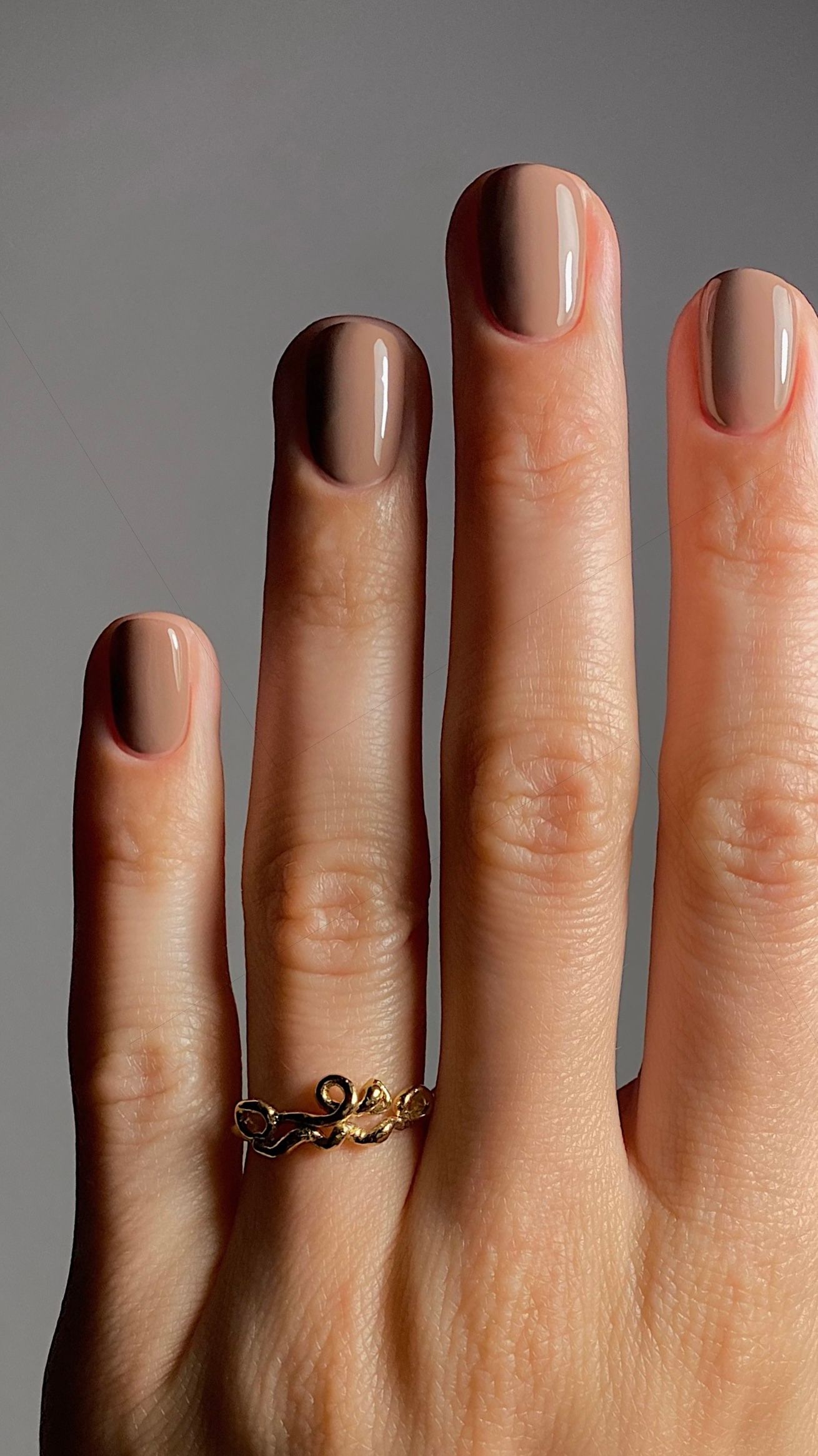 Glossy Taupe Medium Square Nails — Simple Winter Nails
