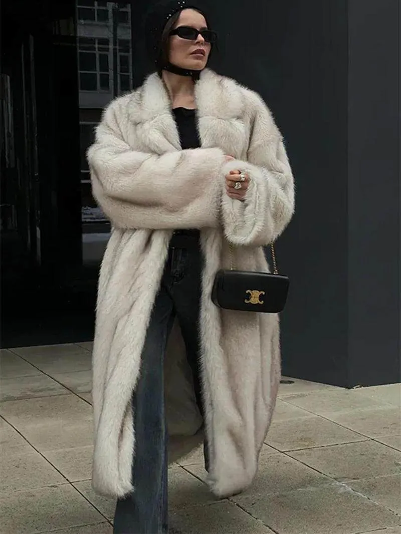 Elegant Evening: Long White Faux Fur Coat with Denim Elegant Evening: Long White Faux Fur Coat with Denim — Faux Fur Coat Outfits