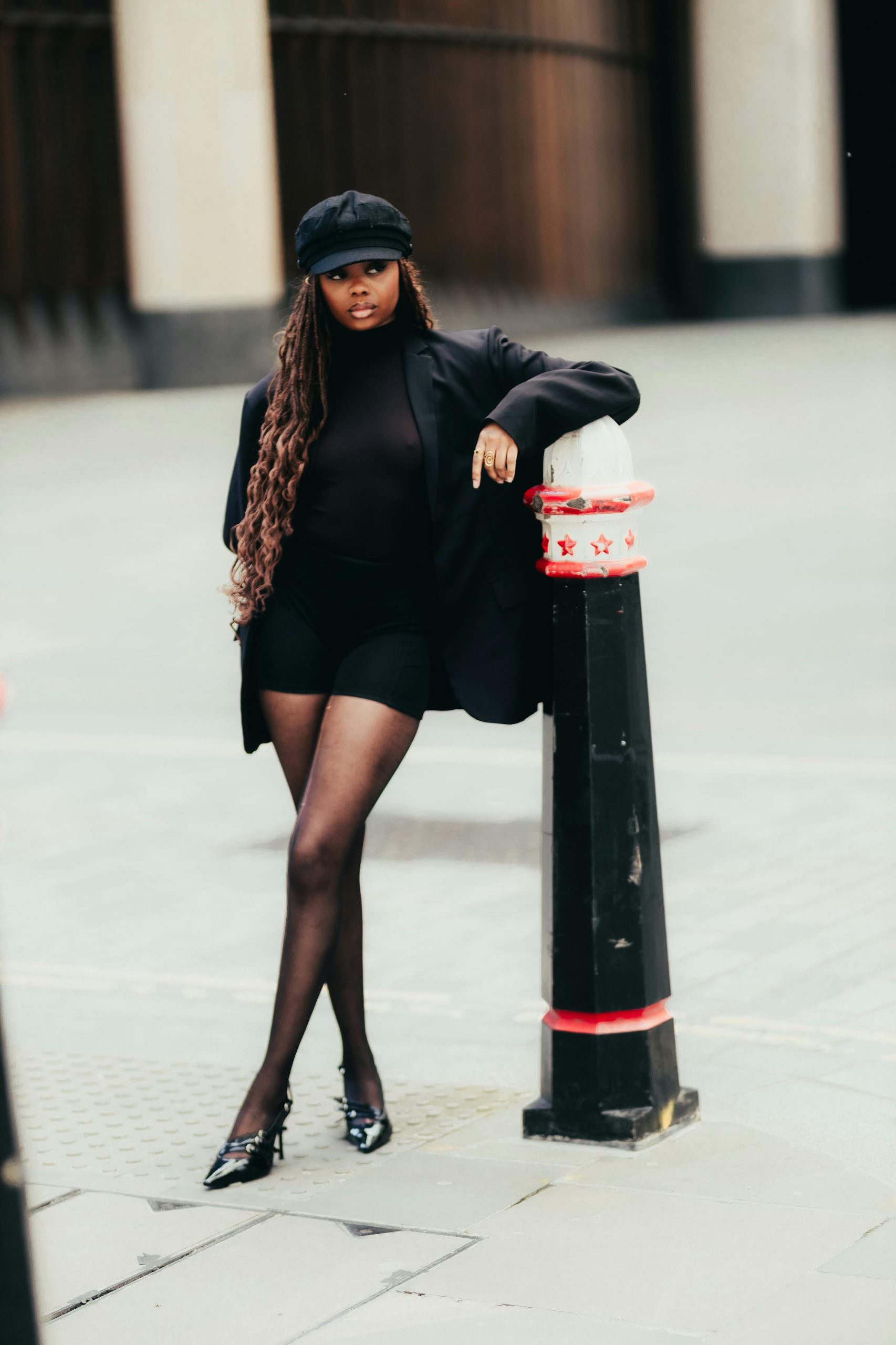 Chic Shorts and Tights Combination with Navy Blazer Chic Shorts and Tights Combination with Navy Blazer — Winter Outfits for Black Girls