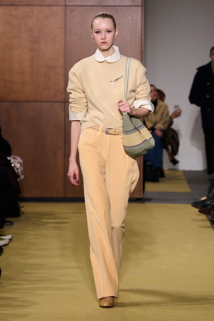 Cream Sweater and Shirt with Beige Corduroy Trousers — Minimalist Winter Outfits