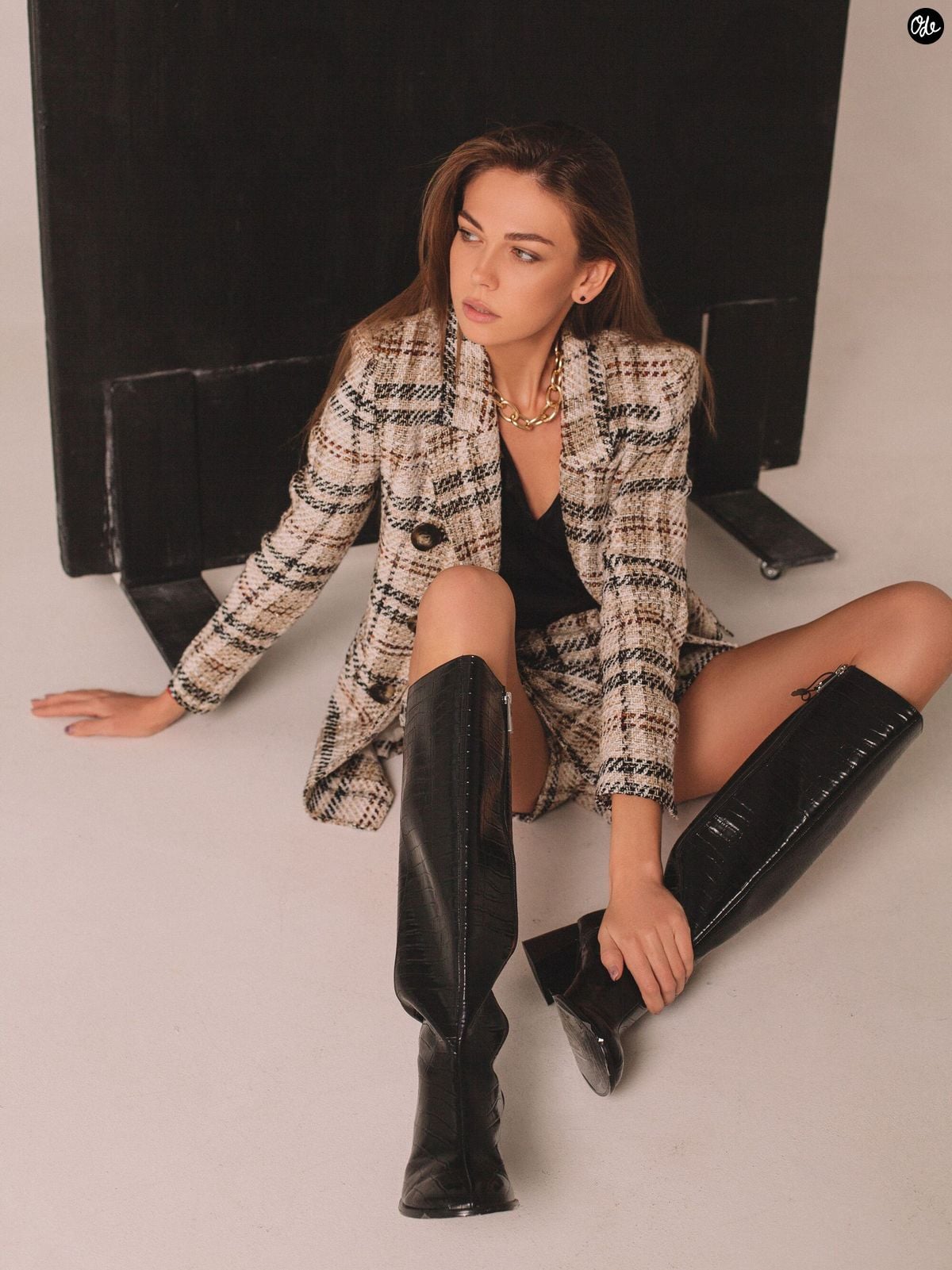 Slouchy Suede Boots with a Textured Mini Dress — Winter Boots Outfits