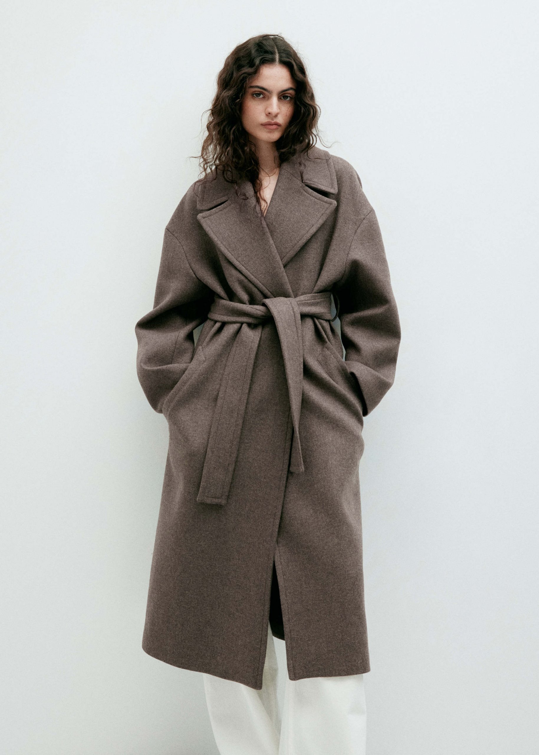 Oversized Brown Wool Coat with White Trousers Oversized Brown Wool Coat with White Trousers — Wool Coat Outfits