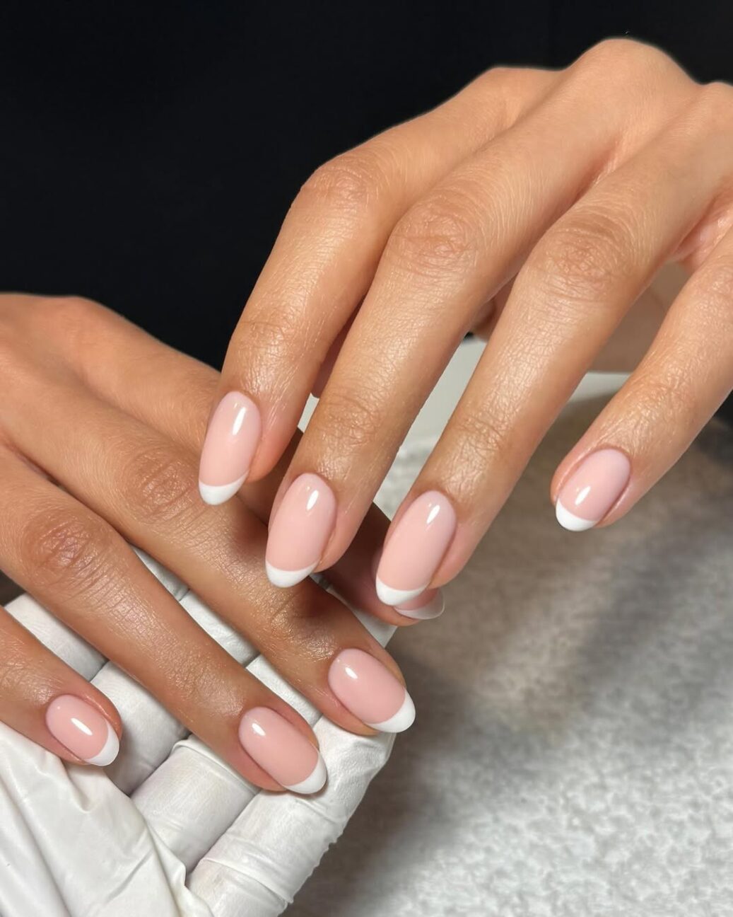 Classic French Milky Pink Oval Nails — Winter Oval Nails