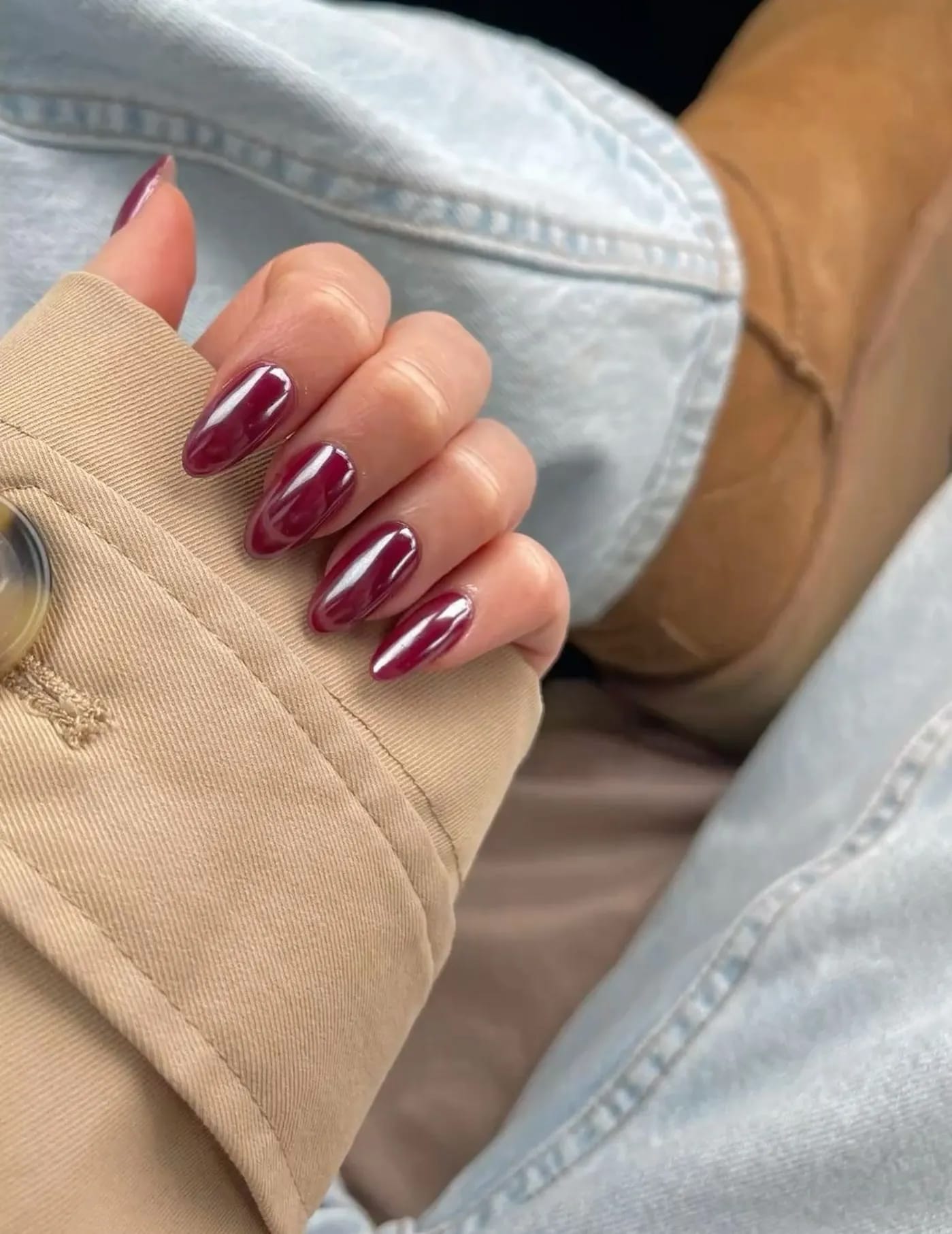Cranberry Chrome Almond Nails — Winter Almond Nails