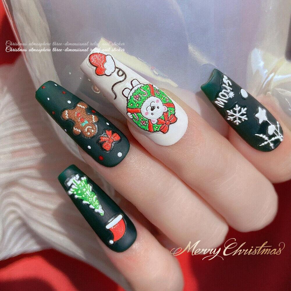Detailed Christmas Art Coffin Nails — Cute Winter Nails