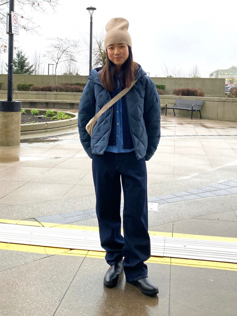 Beige Beanie with Layered Shirts and Puffer Jacket Beige Beanie with Layered Shirts and Puffer Jacket — Beanie Outfits