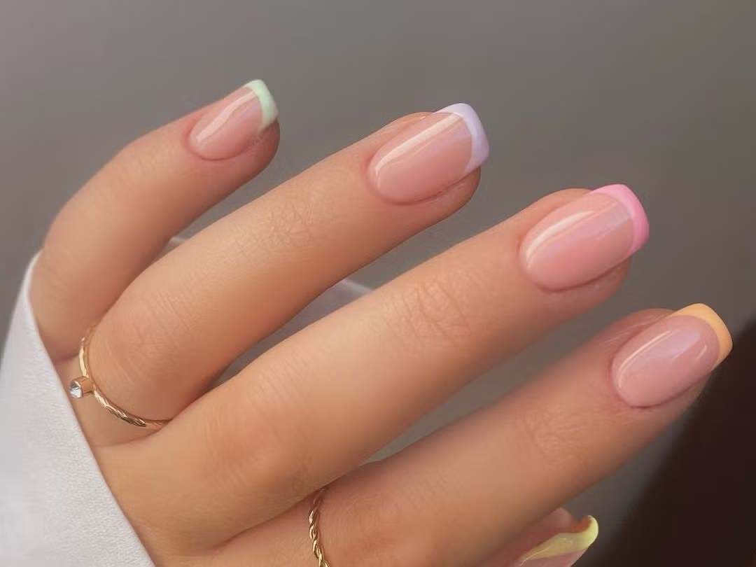 Medium Square Pastel French Tips — Winter French Tip Nails