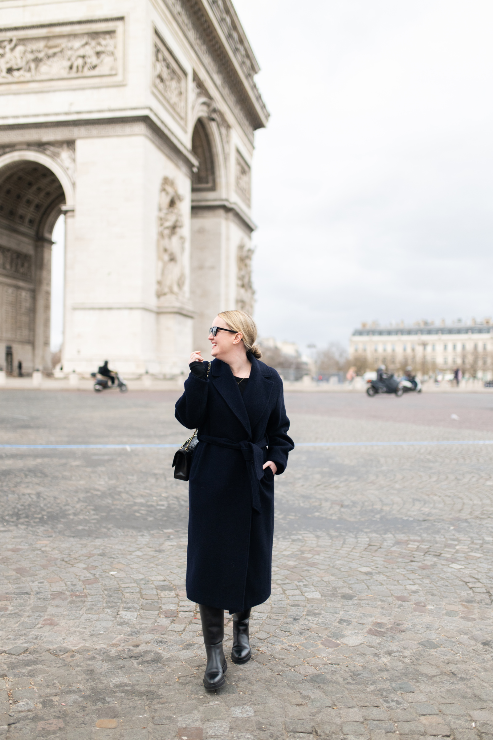 Long Belted Navy Wool Coat for a Classic and Polished Winter Ensemble Long Belted Navy Wool Coat for a Classic and Polished Winter Ensemble — Winter Photoshoot Outfits