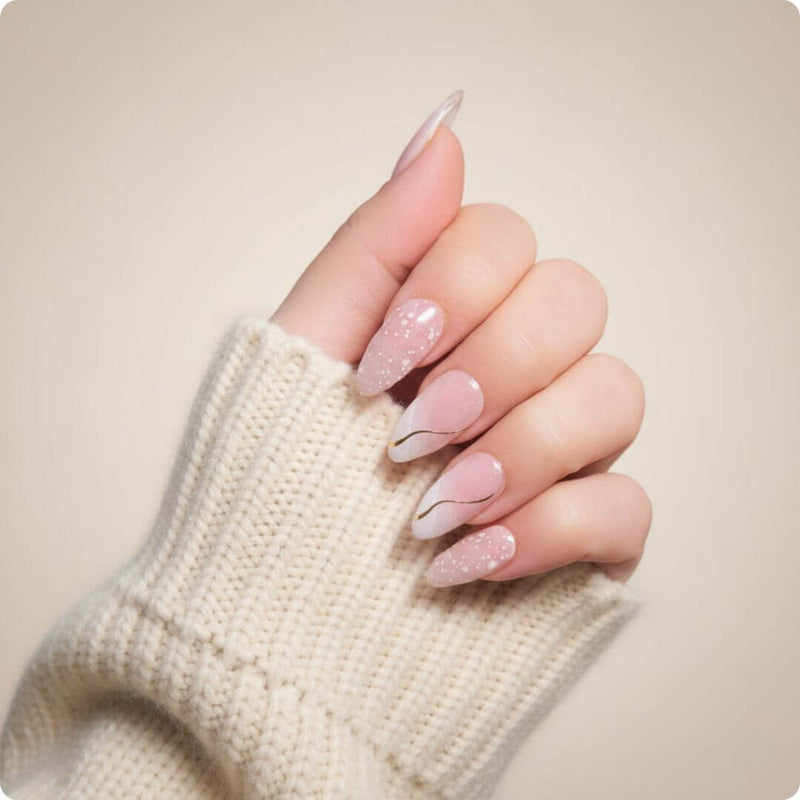 Glittery Pink Stiletto with Gold Accents Glittery Pink Stiletto with Gold Accents — Winter Nail Colors for Women Over 60
