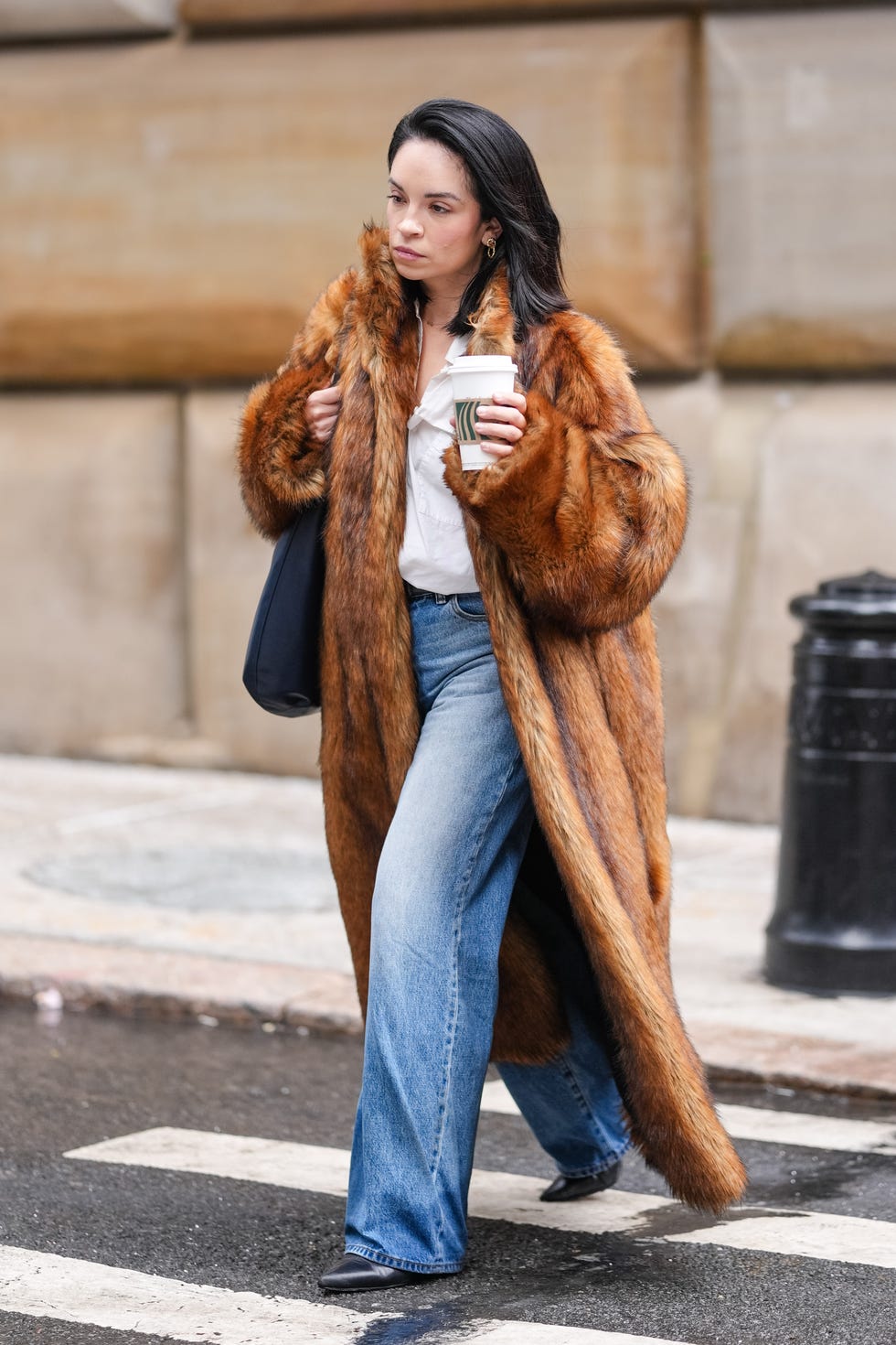 Timeless Appeal: Long Fur Coat with Wide-Leg Jeans Timeless Appeal: Long Fur Coat with Wide-Leg Jeans — February Outfits
