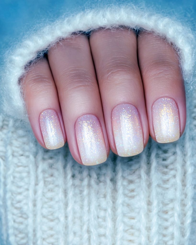 Pale Pink Yellow Iridescent Glitter Fade — Everyday Winter Nails