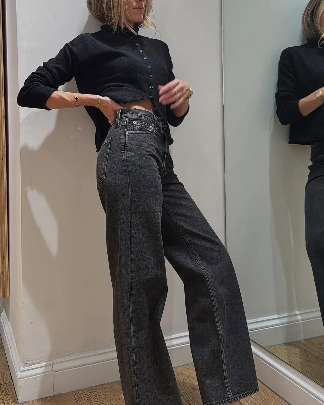 Cardigan and Heels with Grey Wide Leg Jeans Cardigan and Heels with Grey Wide Leg Jeans — Winter Outfits with Wide Leg Jeans