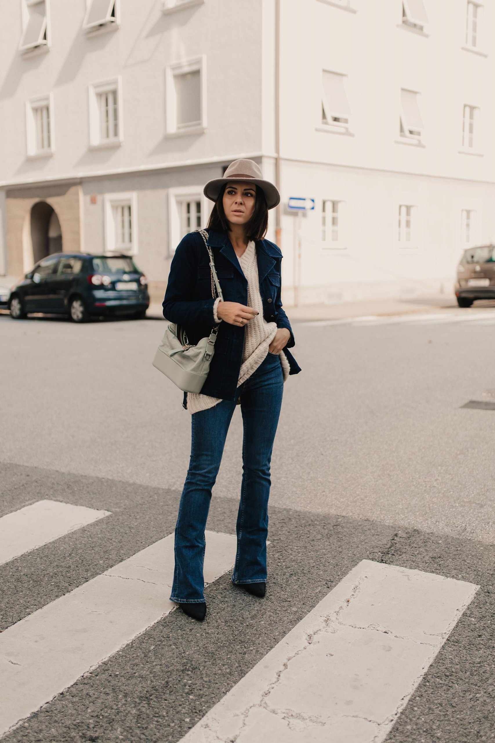 Flare Jeans with Denim Jacket and Fedora for Casual Chic Flare Jeans with Denim Jacket and Fedora for Casual Chic — Winter Outfits with Jeans