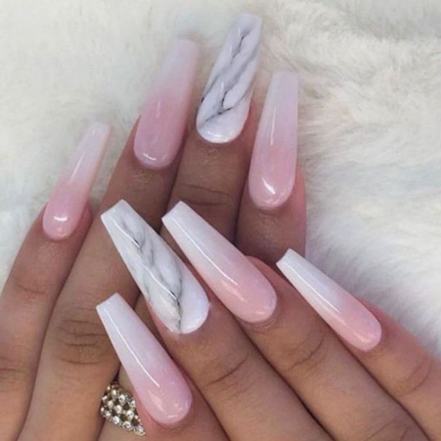 Marble On Accent Nails Visual Idea — Winter Marble Nails