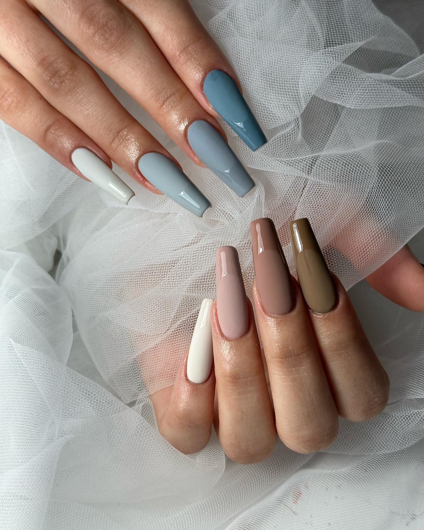Muted Earth Tone Glossy Coffin Nails Muted Earth Tone Glossy Coffin Nails — Winter Coffin Nails