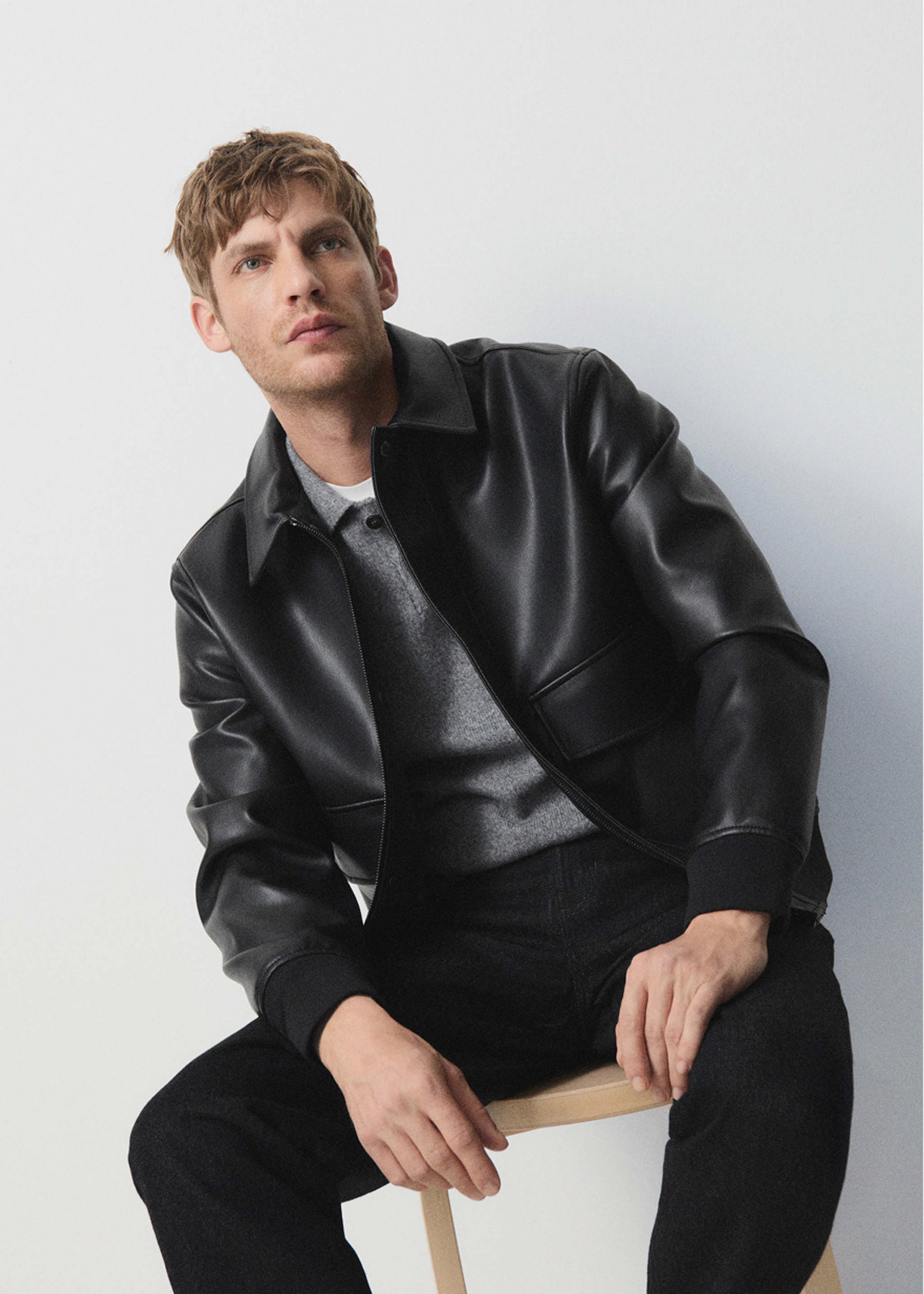 Edgy Smart Casual: Faux Leather Bomber Jacket — Winter Outfits for Men