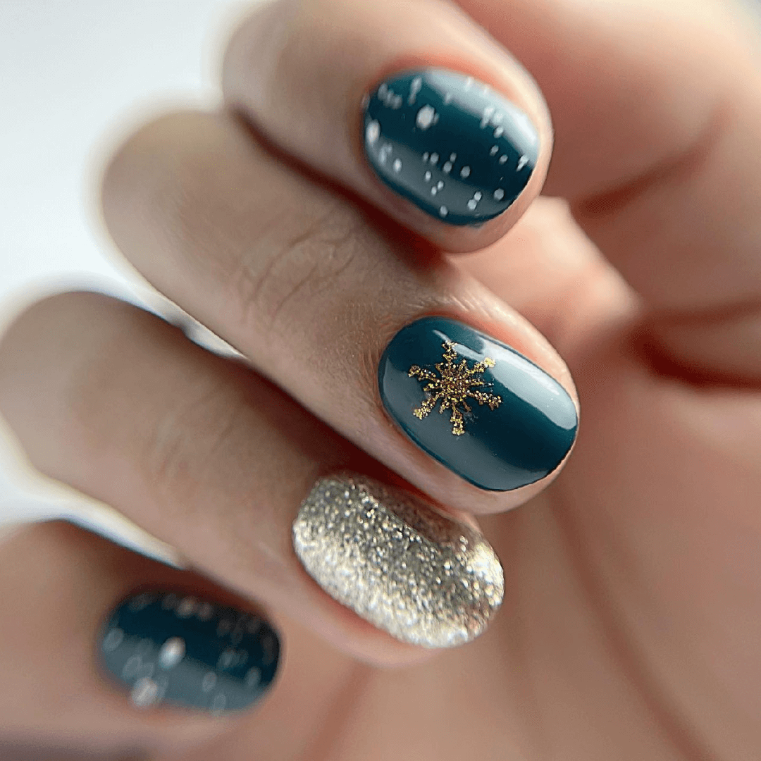Deep Teal Snowflake Short Oval Deep Teal Snowflake Short Oval — Winter Acrylic Nail Colors
