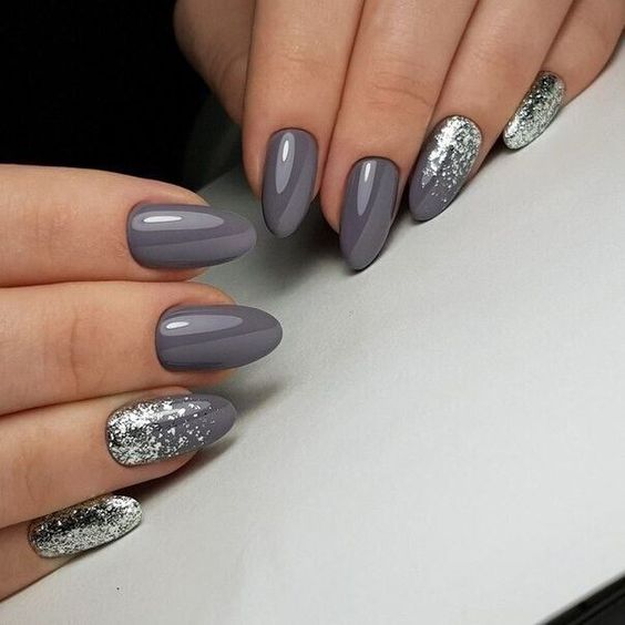 Foil Flakes Visual Idea — Winter Gray Nails