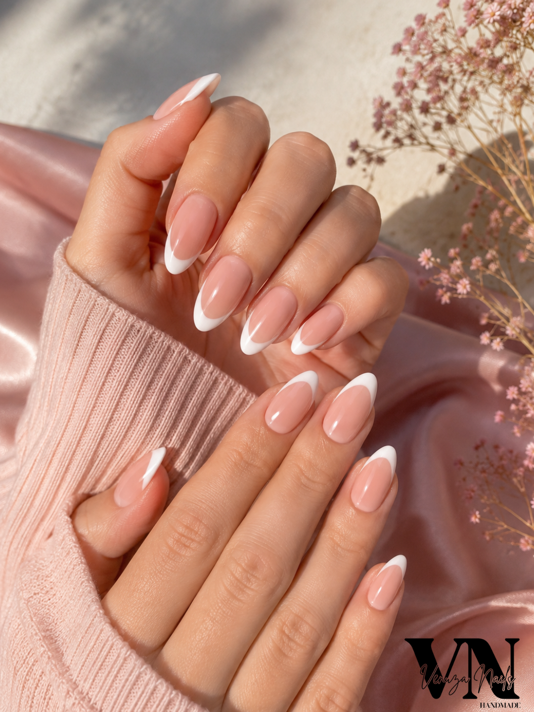 Classic Sheer Pink French Almond Nails — Winter Almond Nails