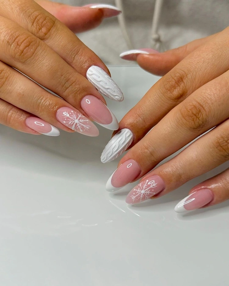 Oval Cable Knit & Snowflakes — Winter Nails