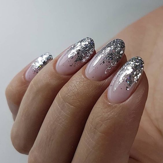 Nude Pink Glitter Cuticle Gradient — Winter Glitter Nails