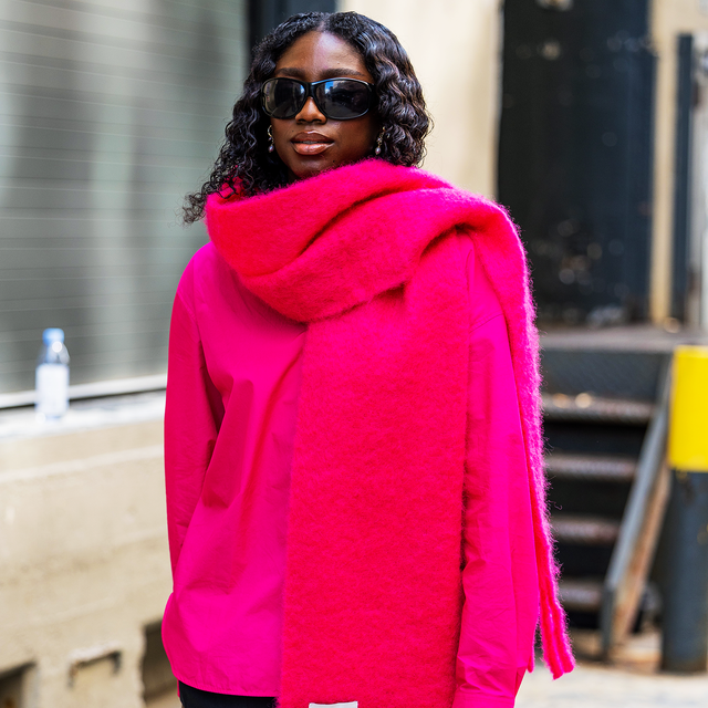 Bold Hot Pink Statement with a Fuzzy Scarf Bold Hot Pink Statement with a Fuzzy Scarf — Scarf Outfits