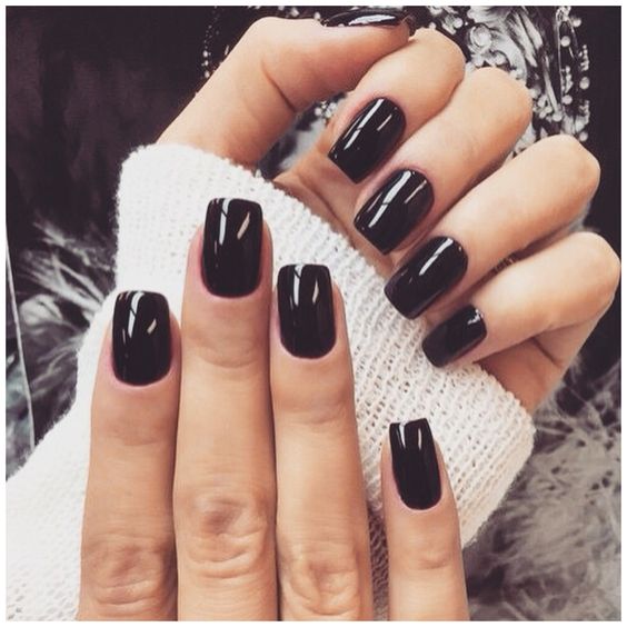 Everyday Glossy Black Squares — Winter Black Nails