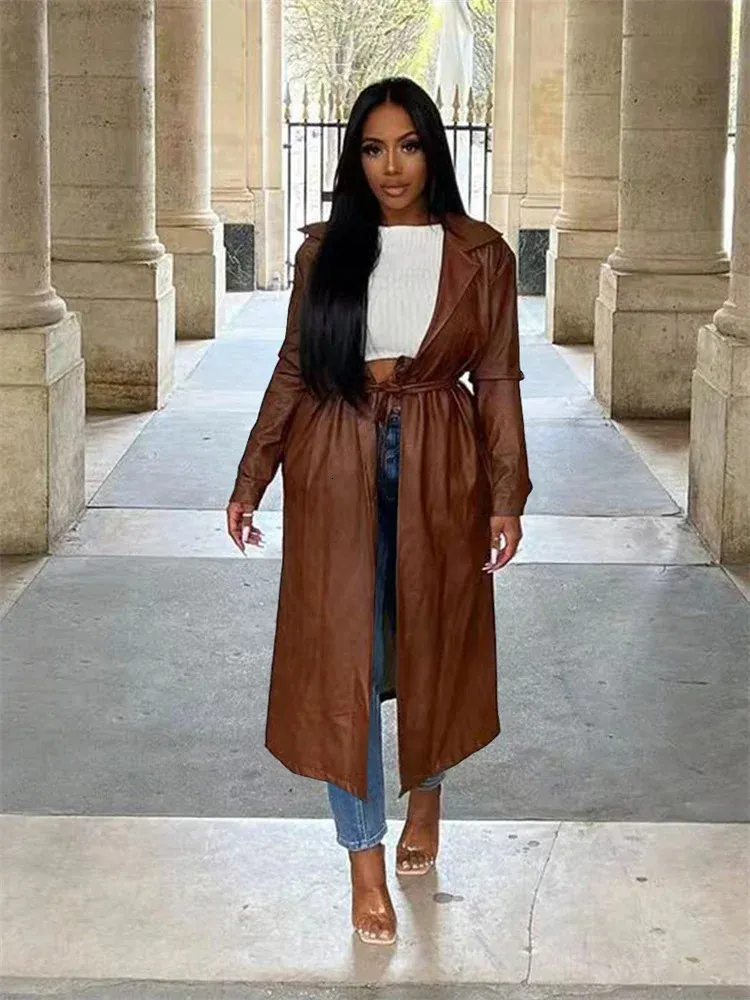 Modernize a Brown Faux Leather Trench with Clear Heels and Denim Modernize a Brown Faux Leather Trench with Clear Heels and Denim — Brown Coat Outfits