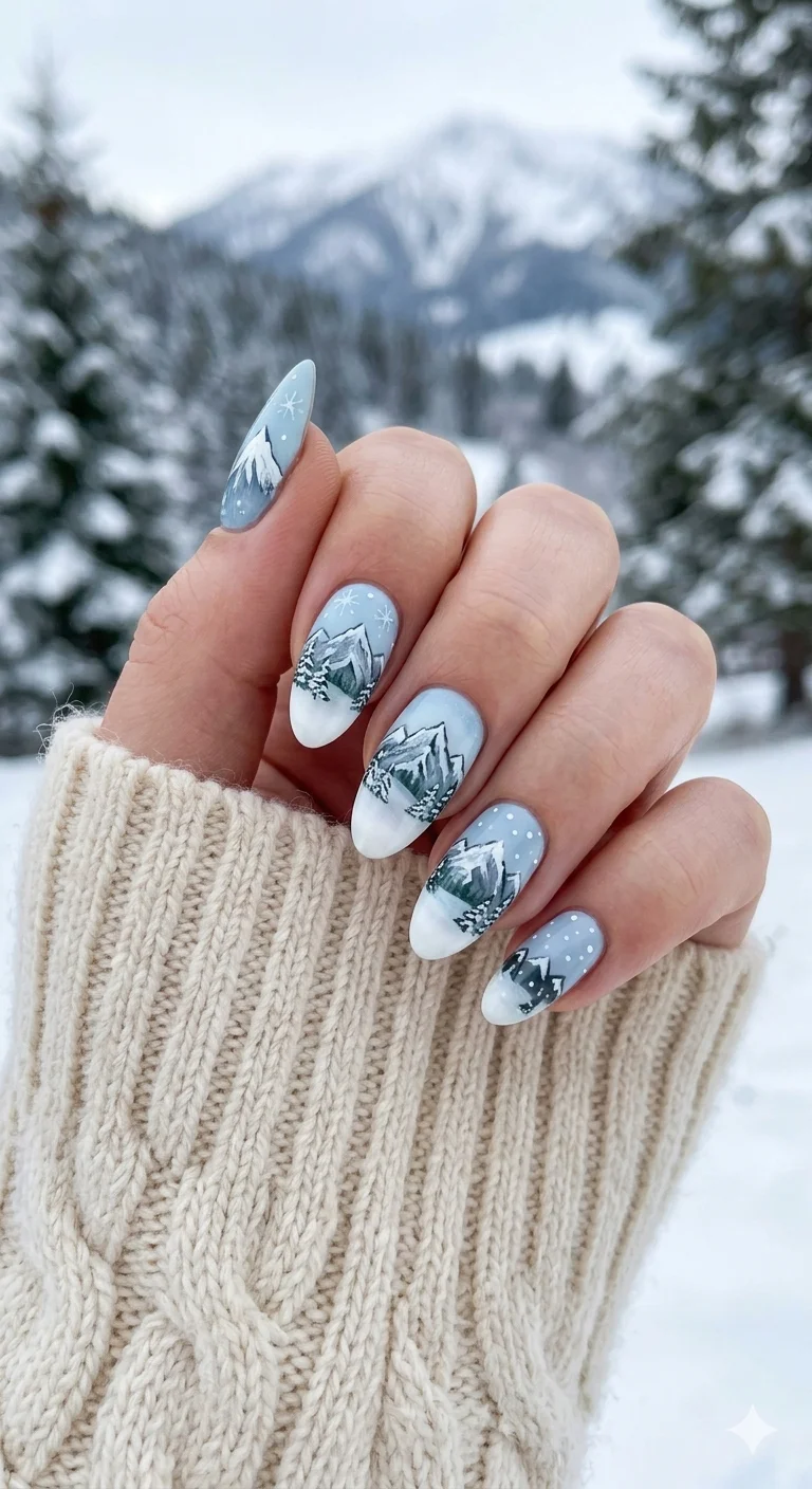 Winter Landscape Oval Nails Winter Landscape Oval Nails — Winter Nail Art
