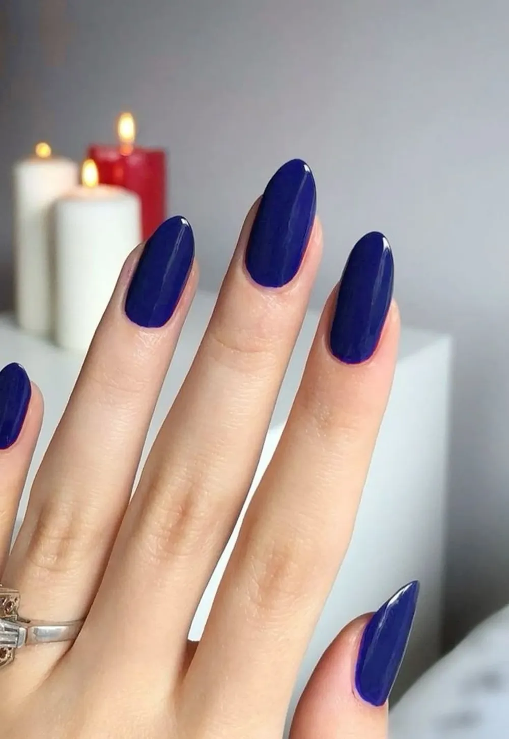 Navy Blue Glossy Medium Square Nails Navy Blue Glossy Medium Square Nails — Winter Formal Nails
