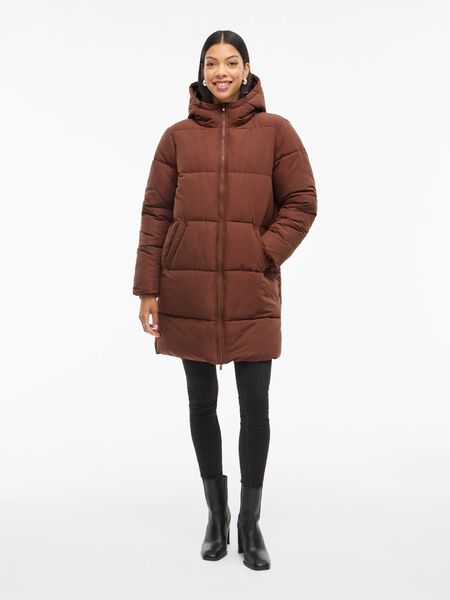 Longline Brown Puffer with Skinny Jeans — Winter Puffer Jacket Outfits