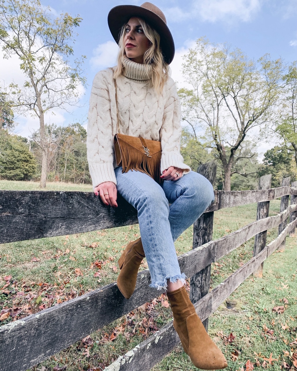 Classic Fall Look: Denim, Knit, and Suede Ankle Boots Classic Fall Look: Denim, Knit, and Suede Ankle Boots — Suede Boots Outfits