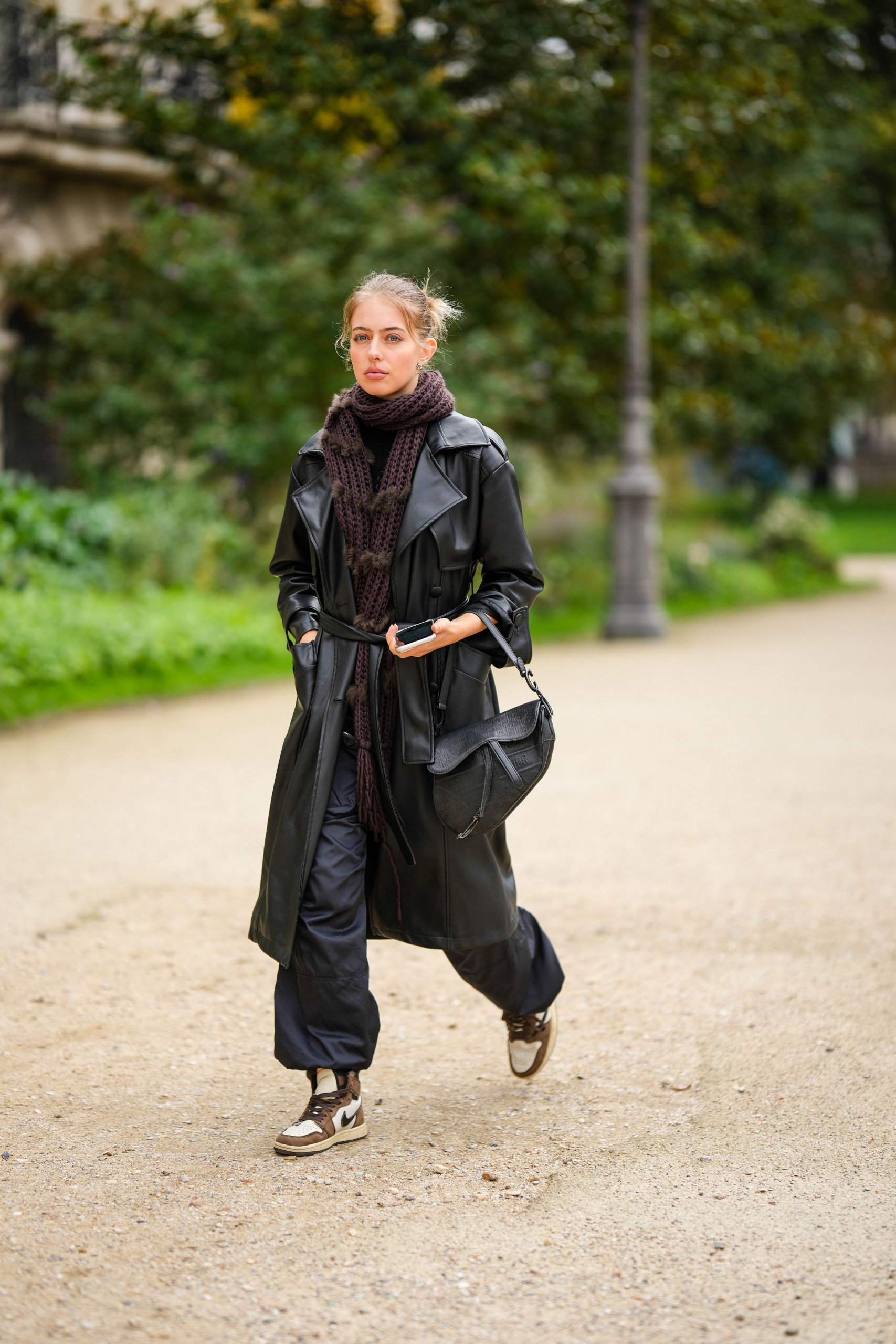 Edgy Leather Trench with Sneakers — Warm Winter Outfits