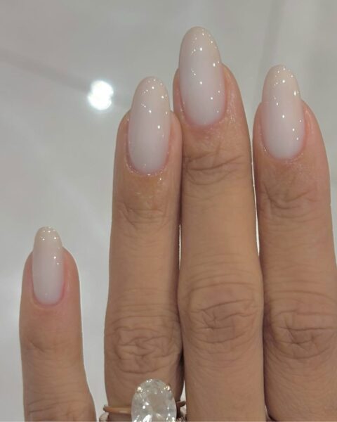 Sheer Milky White Oval Nails — Winter Oval Nails