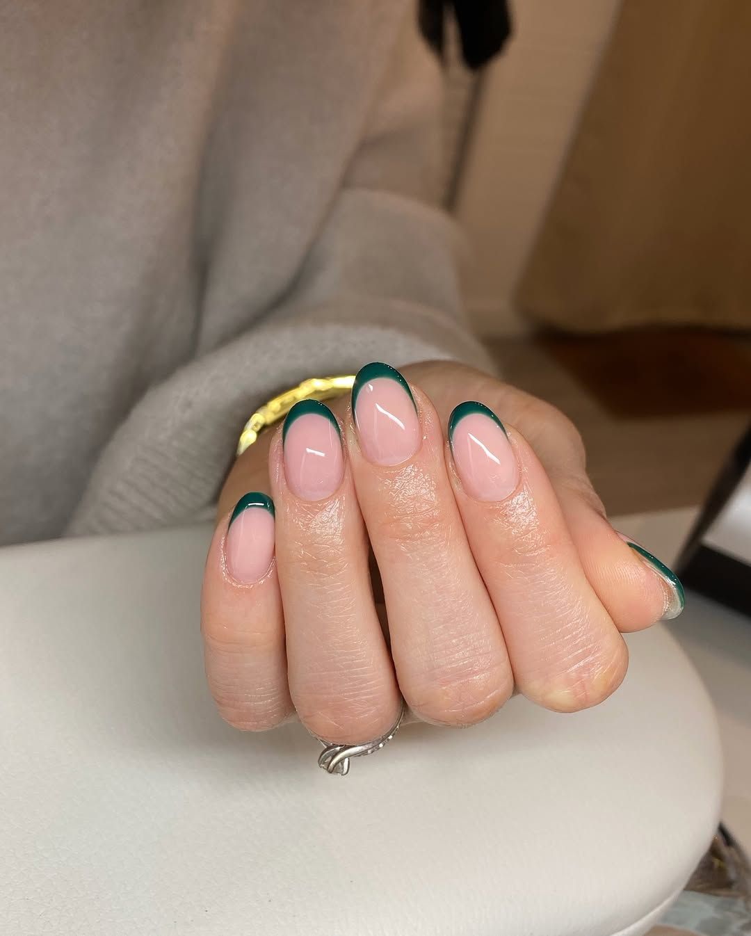 Deep Green French Tip Medium Oval Deep Green French Tip Medium Oval — Winter Green Nails