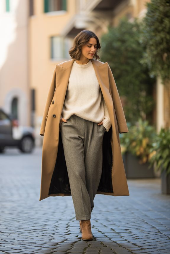 Classic Camel: Long Coat Over Neutral Tones Classic Camel: Long Coat Over Neutral Tones — Dressy Winter Outfits