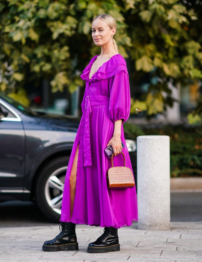 Ruffled Maxi Dress with Platform Combat Boots Ruffled Maxi Dress with Platform Combat Boots — Combat Boots Outfits