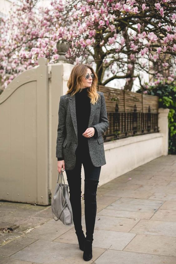 Tweed Blazer Power: Layered Look with Over-the-Knee Boots Tweed Blazer Power: Layered Look with Over-the-Knee Boots — Dressy Winter Outfits