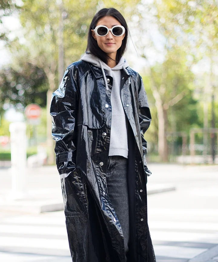 Casual Cool: Patent Trench Over Hoodie and Denim Casual Cool: Patent Trench Over Hoodie and Denim — All Black Winter Outfits