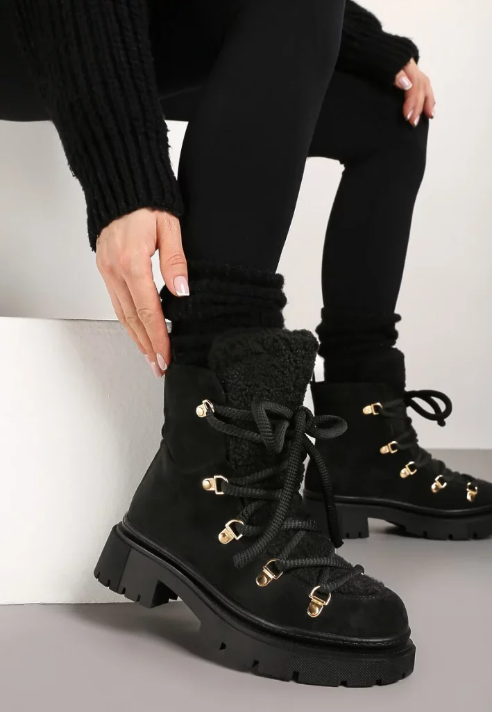 Shearling-Lined Black Suede Hiking Boots Shearling-Lined Black Suede Hiking Boots — Winter Hiking Outfits