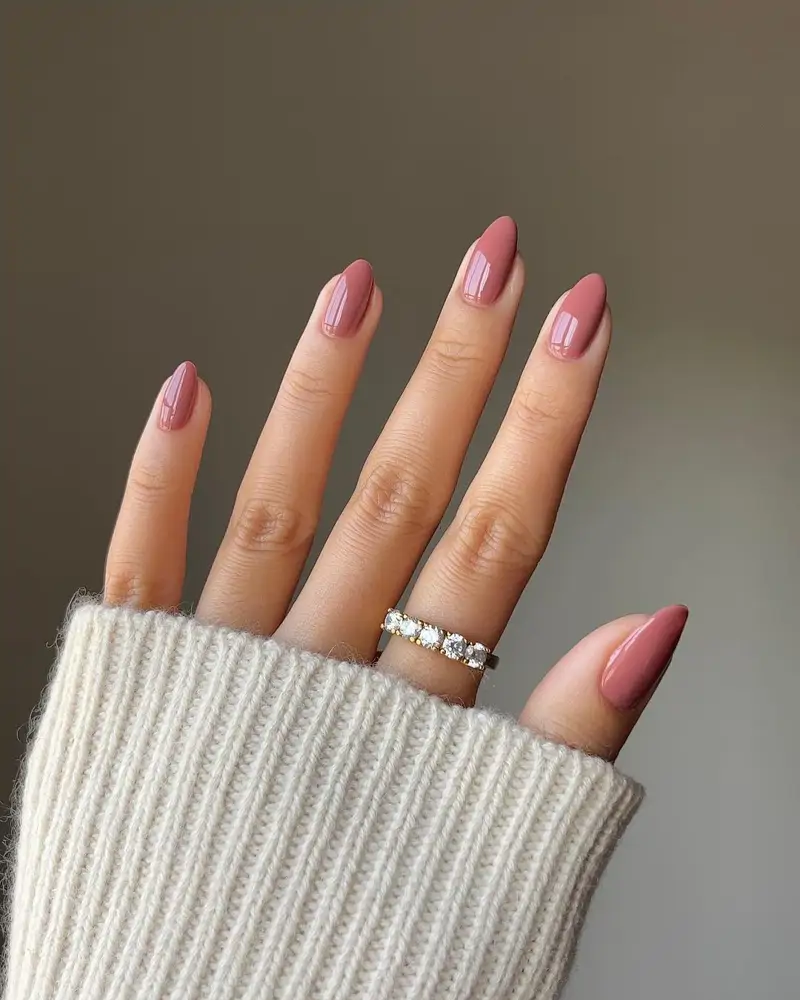 Muted Dusty Rose Glossy Medium Almond Muted Dusty Rose Glossy Medium Almond — Winter Acrylic Nail Colors
