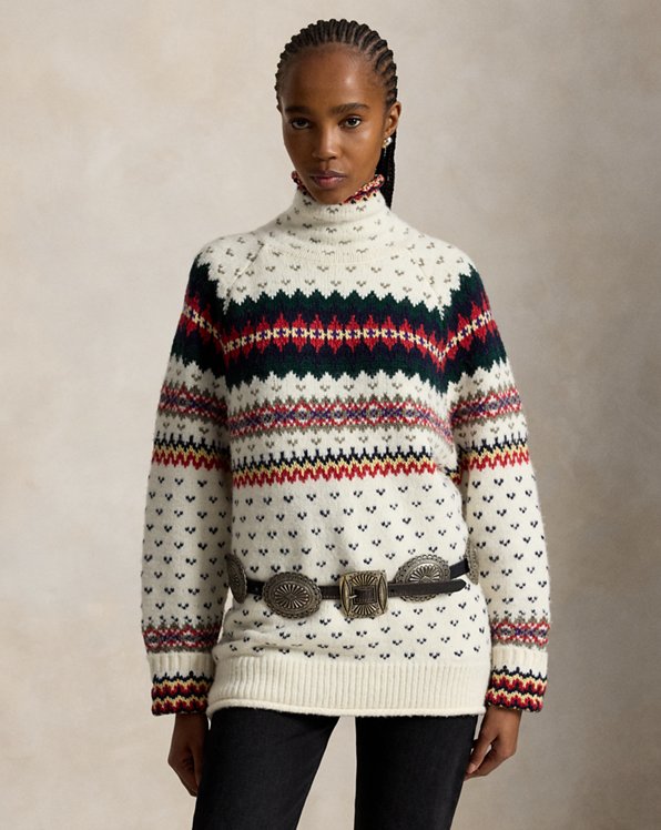 Cream Fair Isle Turtleneck with Statement Belt and Black Trousers Cream Fair Isle Turtleneck with Statement Belt and Black Trousers — Fair Isle Sweater Outfits